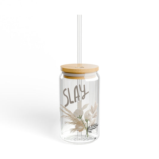 Botanical Slay Sipper Glass - 16oz Eco-Friendly Drinkware with Straw